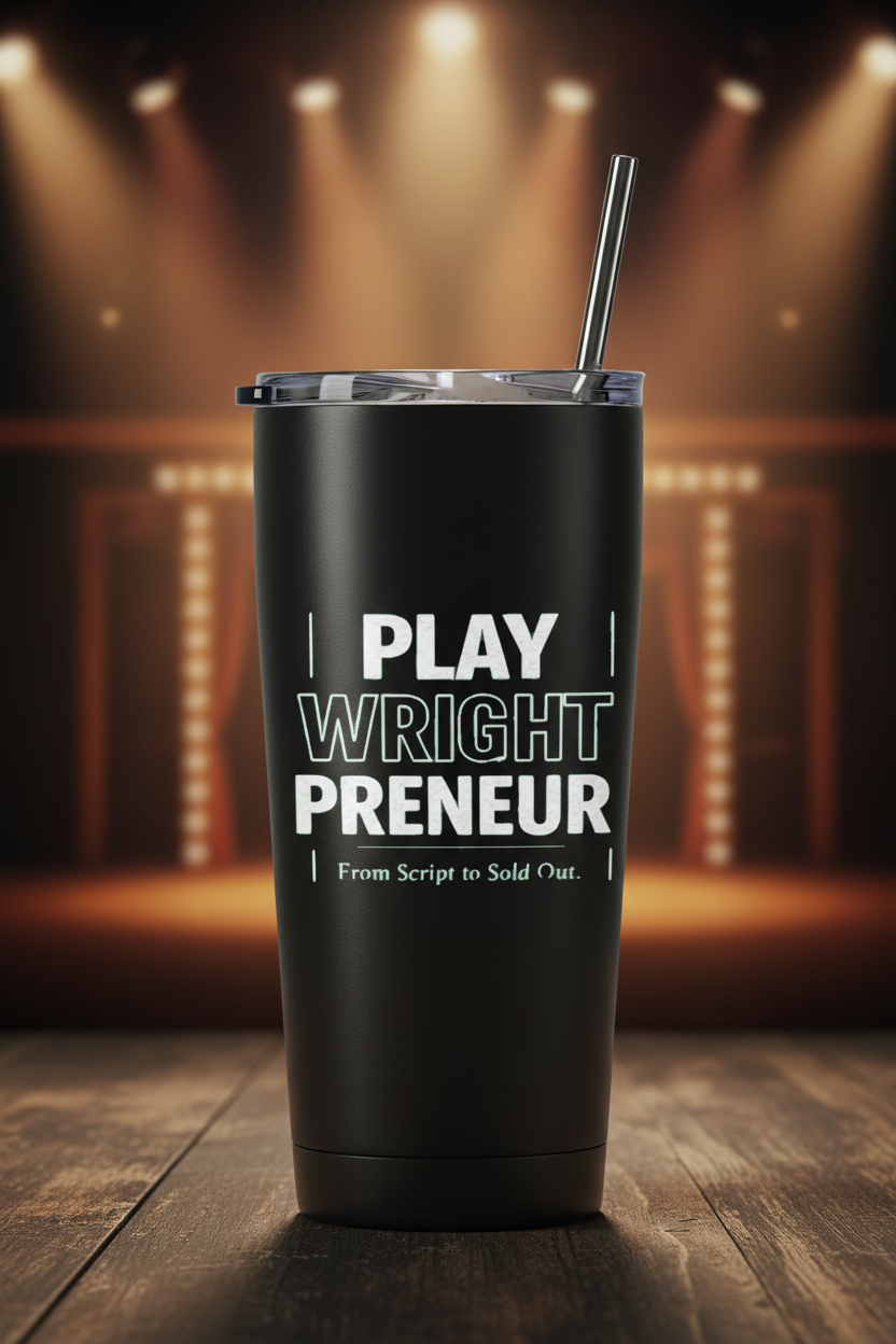 PlaywrightPreneur black skinny tumbler - PLAYWRIGHTPRENEUR From Script to Sold Out design